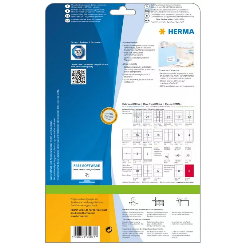 Etiquetas de direcciones Premium HERMA 5077 A4 99,1 x 67,7 mm 200 uds.