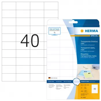 Etiqueta autoadhesiva para impresora HERMA Labels transparente mate A4 52,5x29,7 mm film 1000 uds.