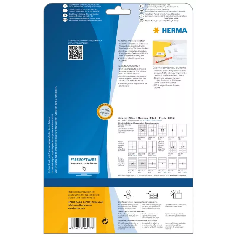 Etiquetas correctoras/de cobertura HERMA A4 64,6x33,8 mm 600 uds.