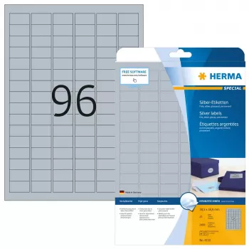 Etiquetas autoadhesivas para impresora HERMA Labels A4 30,5x16,9 mm film plateado brillante 2400 uds.