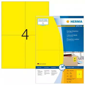Etiquetas autoadhesivas para impresora HERMA Coloured Labels A4 105x148 mm amarillo papel mate 400 uds.