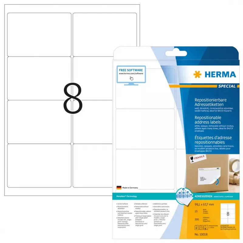 Etiquetas de direcciones despegables HERMA 10018