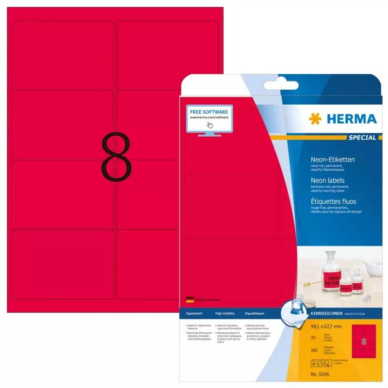 Etiqueta autoadhesiva para impresora HERMA etiquetas neón A4 99,1x67,7 mm