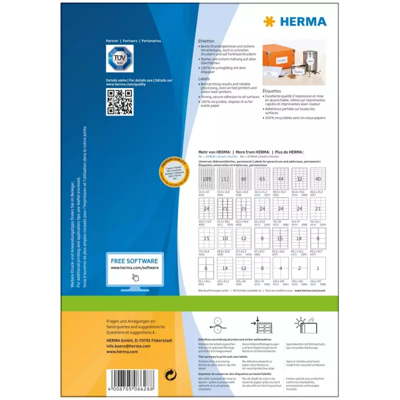 Etiquetas autoadhesivas para impresora HERMA Labels Premium A4 97x42,3 mm