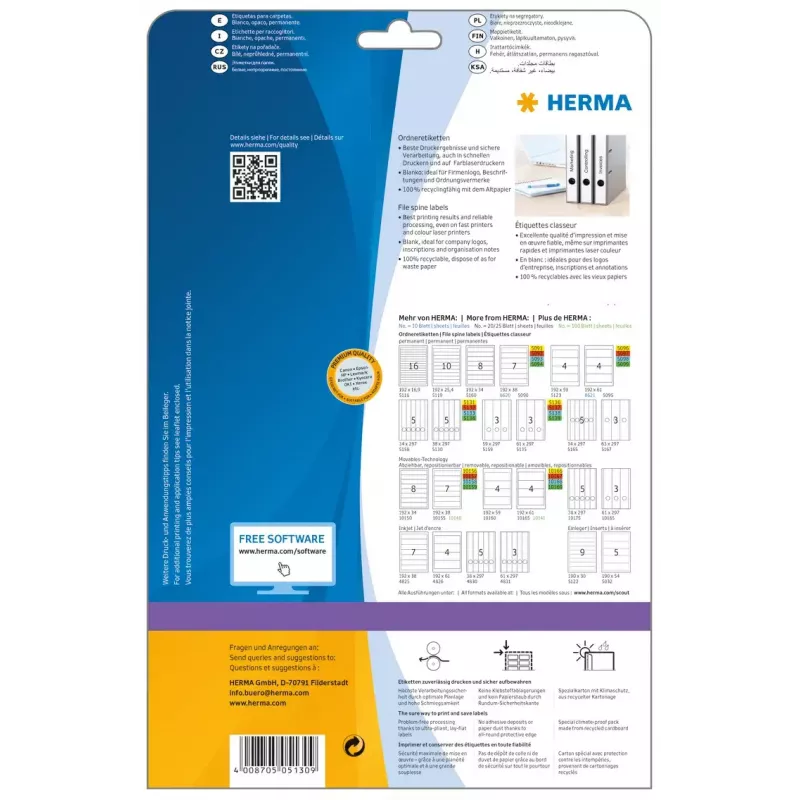 Etiquetas de archivo HERMA A4 38x297 mm blanco papel mate opaco 125 uds.