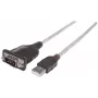 Manhattan cable convertidor USB-A a serie, 45 cm, conector macho a conector macho, serie/RS232/COM/DB9, chip FTDI FT232RL, compatible con Windows 11 (y sistemas operativos anteriores), cable negro/plata, tres años de garantía, equivalente a ICUSB2321F.
