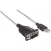 Manhattan cable convertidor USB-A a serie, 45 cm, conector macho a conector macho, serie/RS232/COM/DB9, chip FTDI FT232RL, compatible con Windows 11 (y sistemas operativos anteriores), cable negro/plata, tres años de garantía, equivalente a ICUSB2321F.