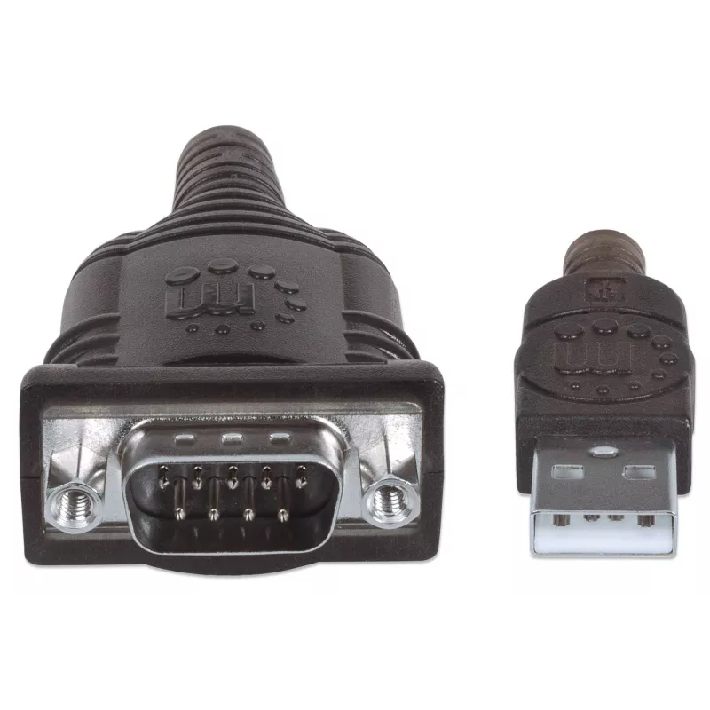 Manhattan cable convertidor USB-A a serie, 45 cm, conector macho a conector macho, serie/RS232/COM/DB9, chip FTDI FT232RL, compatible con Windows 11 (y sistemas operativos anteriores), cable negro/plata, tres años de garantía, equivalente a ICUSB2321F.