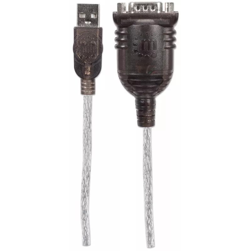 Manhattan cable convertidor USB-A a serie, 45 cm, conector macho a conector macho, serie/RS232/COM/DB9, chip FTDI FT232RL, compatible con Windows 11 (y sistemas operativos anteriores), cable negro/plata, tres años de garantía, equivalente a ICUSB2321F.