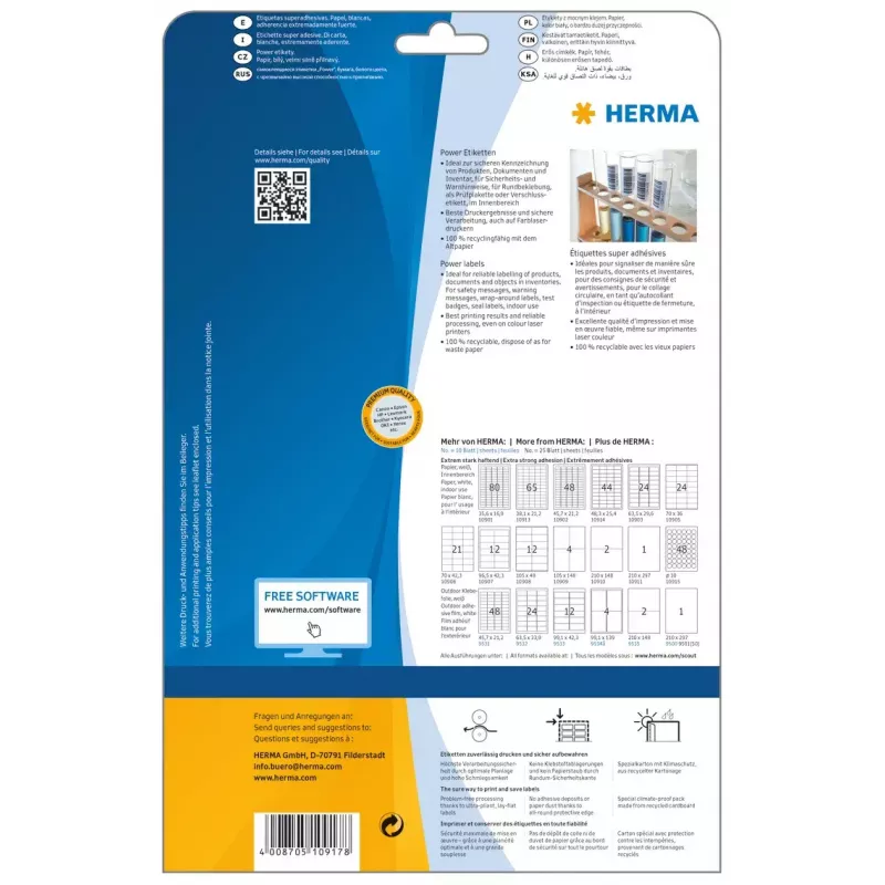 Etiquetas autoadhesivas para impresora HERMA A4 37x13 mm blancas extra fuerte adherencia 2125 unidades