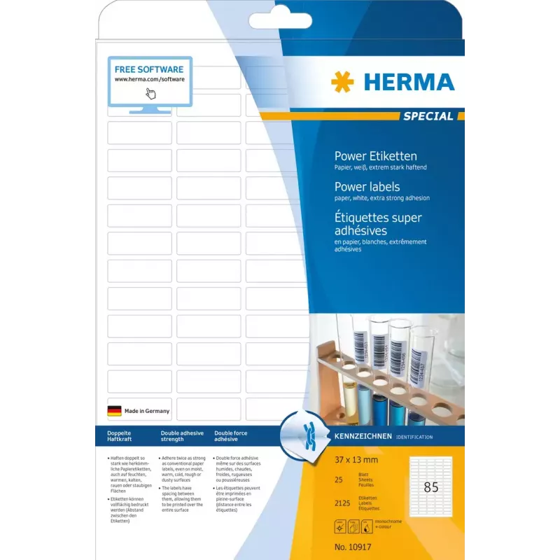 Etiquetas autoadhesivas para impresora HERMA A4 37x13 mm blancas extra fuerte adherencia 2125 unidades
