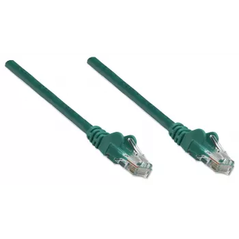 Cable de red Intellinet, Cat5e, 10 m, verde, CCA, U/UTP, PVC, RJ45, contactos dorados, protección de lengüeta, con funda antirrotura, garantía de por vida