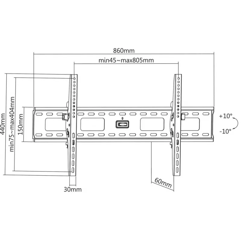 Soporte de pared Manhattan para TV y monitores (inclinable), para pantallas de 37 inch a 75 inch, compatibilidad VESA: todas entre 200x200 mm y 800x400 mm – comprueba las dimensiones de los cuatro orificios de montaje en la parte posterior de la pantalla para asegurarte de que encajan, máx. 75 kg, negro, soporte