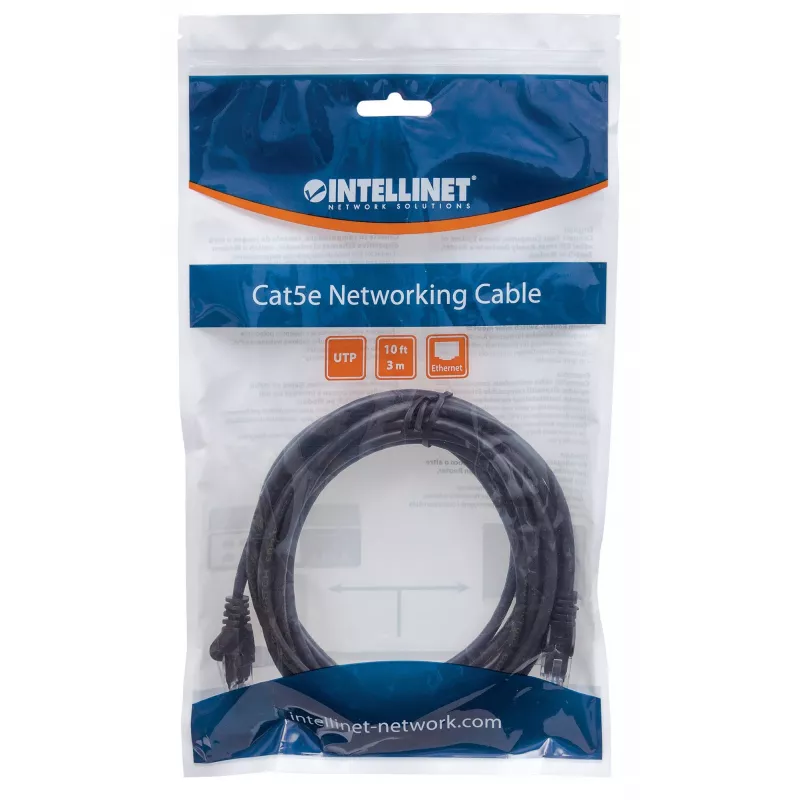 Cable de red Intellinet, Cat6, 15 m, negro, CCA, U/UTP, PVC, RJ45, contactos dorados, snagless, con alivio de tensión, garantía de por vida