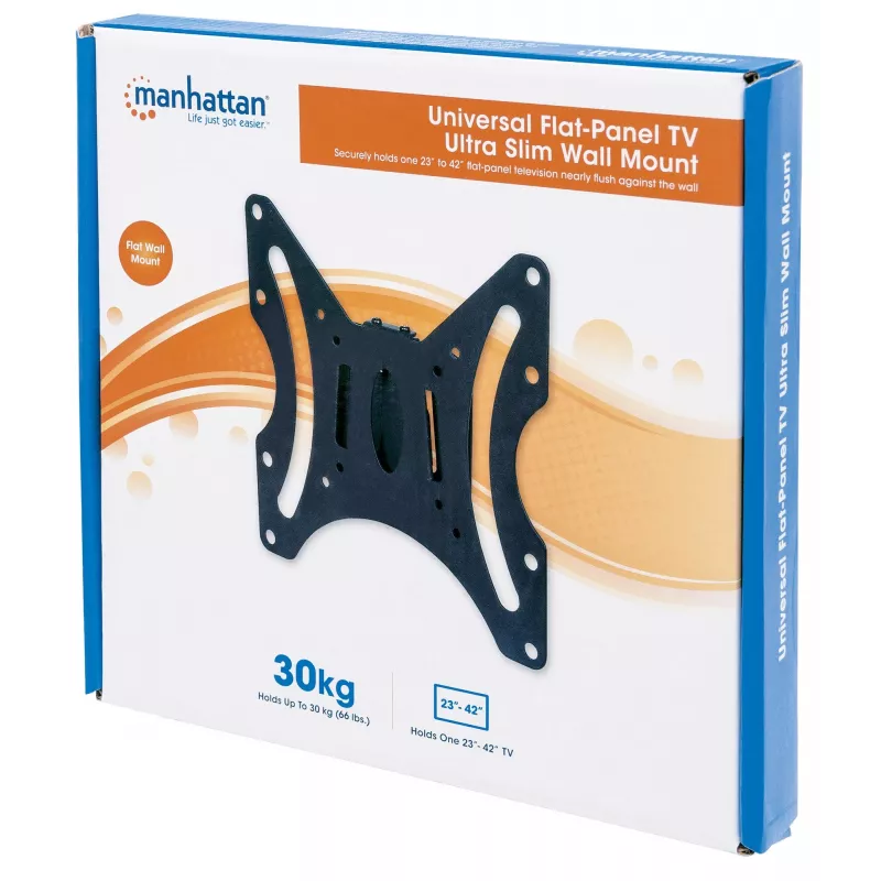 Soporte de pared Manhattan para TV y monitores (fijo), para pantallas de 23 inch a 42 inch, compatibilidad VESA: todas entre 75 x 75 mm y 200 x 200 mm – comprueba las dimensiones de los cuatro orificios de montaje en la parte posterior de la pantalla para asegurarte de que encaja, máx. 30 kg, negro, soporte