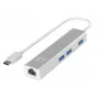 Adaptador de red Gigabit USB-C LevelOne con hub USB, con cable, USB Type-C, Ethernet, 1000 Mbit/s, plata