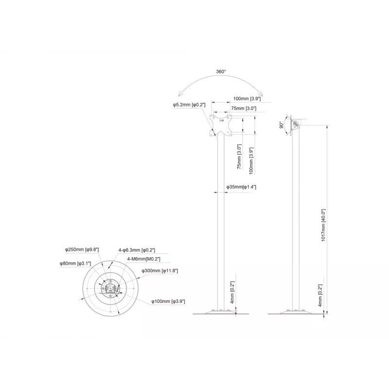 Multibrackets M Pro Series Single Pole Floorbase capacidad 10 kg 17,8-76,2 cm