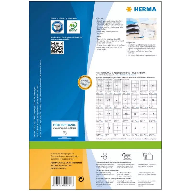 Etiquetas de impresora autoadhesivas HERMA Labels Premium A4 48,3x16,9 mm