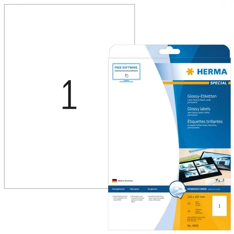 Etiqueta de impresora autoadhesiva HERMA Labels A4 210x297 mm blanco papel brillante 25 uds.