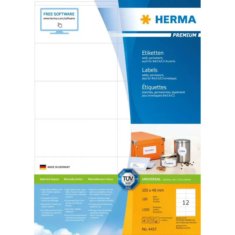 Etiquetas HERMA Premium A4 105x48 mm blanco papel mate 1200 uds.