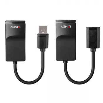 Lindy 60m USB 1.1 Cat.6 Extender Basic, transmisor y receptor de red, 60 m, 12 Mbit/s, Cat5e, Cat6, negro, plástico
