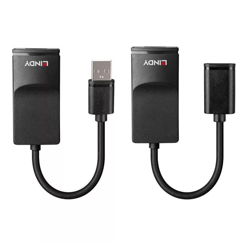 Lindy 60m USB 1.1 Cat.6 Extender Basic, transmisor y receptor de red, 60 m, 12 Mbit/s, Cat5e, Cat6, negro, plástico