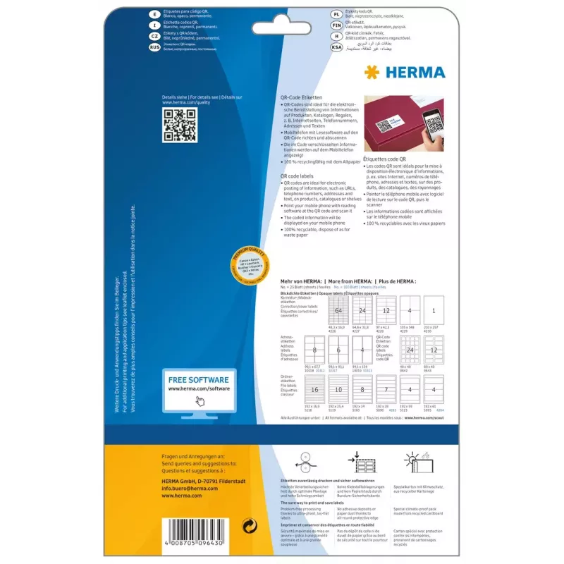 Etiqueta de impresora autoadhesiva HERMA etiquetas código QR 9643
