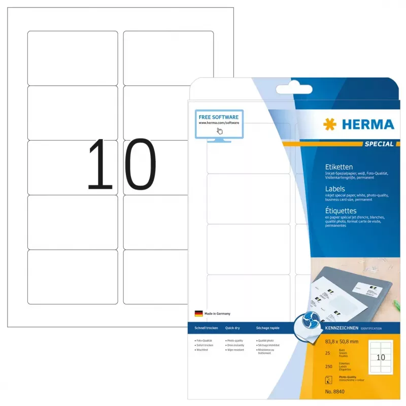 Etiqueta de impresora autoadhesiva HERMA etiquetas inkjet A4 83,8x50,8 mm