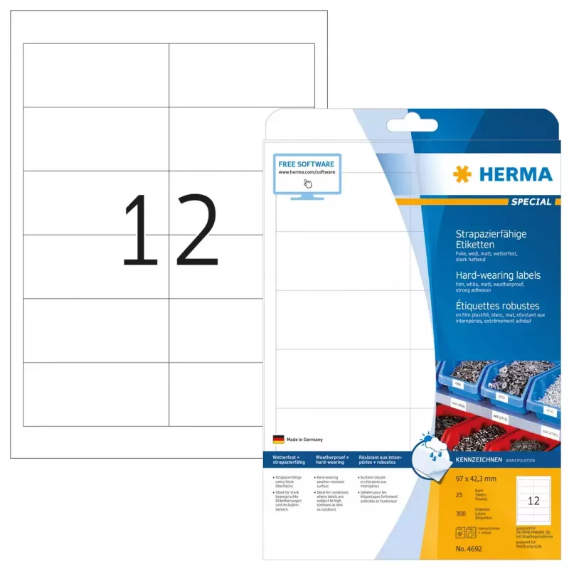 Etiquetas de impresora autoadhesivas HERMA Labels resistente A4 97x42,3 mm
