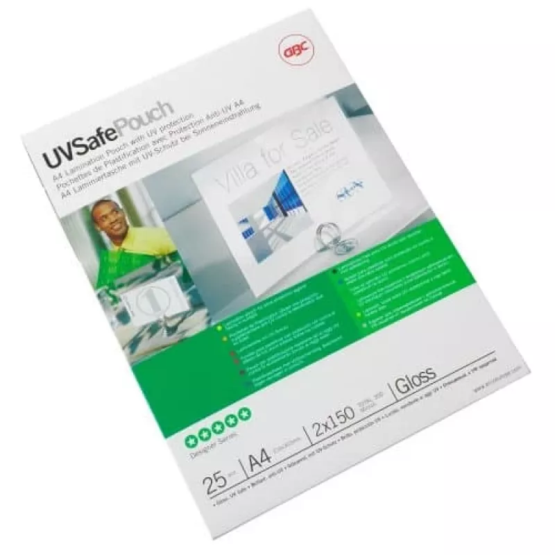 Funda de laminar GBC A4 protección UV 150 micras, brillante, A4, 100 uds.