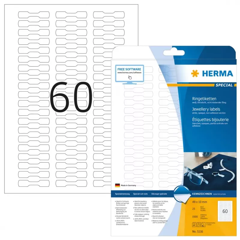 Etiqueta autoadhesiva para impresora HERMA 5116 A4 49x10 mm 1500 uds.