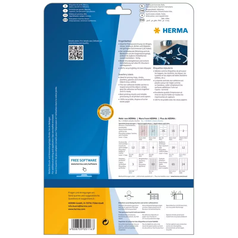 Etiqueta autoadhesiva para impresora HERMA 5116 A4 49x10 mm 1500 uds.
