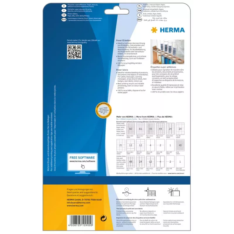 Etiquetas autoadhesivas para impresora HERMA Labels A4 25,4x10 mm blanco adherencia extrema papel mate 4725 uds.