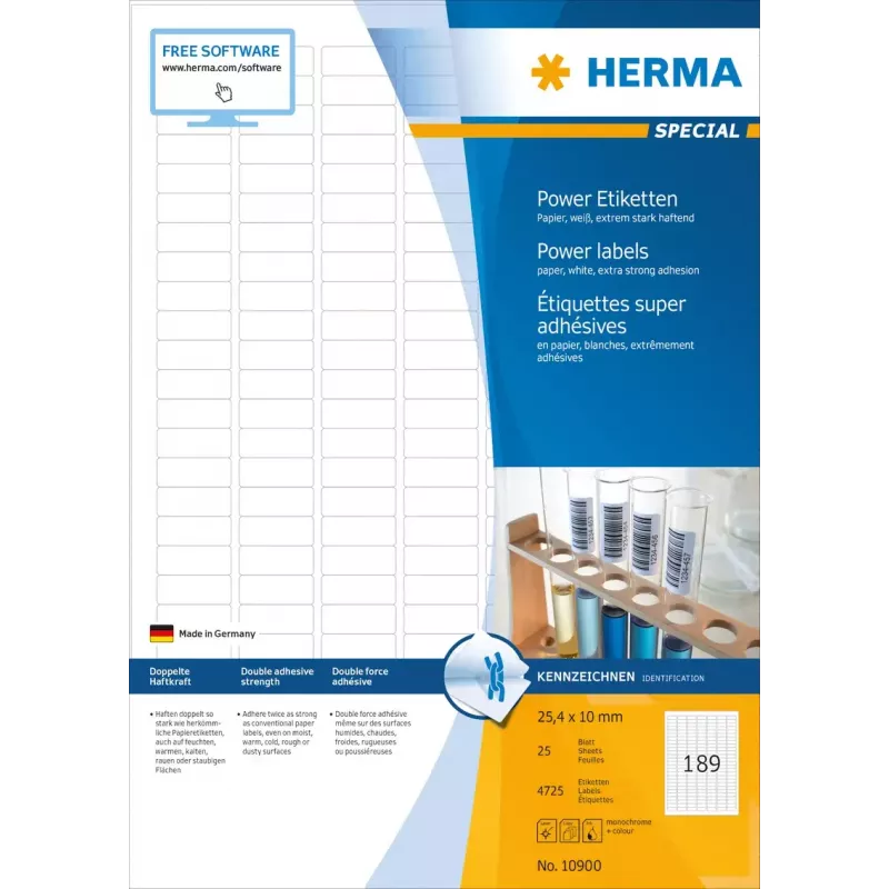 Etiquetas autoadhesivas para impresora HERMA Labels A4 25,4x10 mm blanco adherencia extrema papel mate 4725 uds.