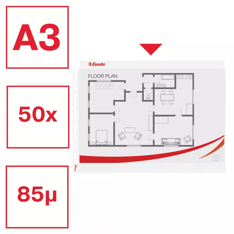 Esselte Quality Pocket A3 horizontal, 30 % plástico reciclado de material pre-consumo