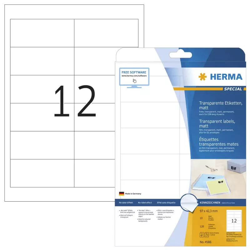 Etiqueta autoadhesiva HERMA 4586 rectangular redondeada transparente
