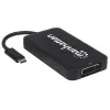Manhattan Dock/Hub USB-C, conexiones (x4): DisplayPort, DVI-I, HDMI o VGA, nota: solo se puede usar una conexión a la vez, no requiere fuente de alimentación externa, universal para todos los dispositivos, cable 8 cm, negro, tres años de garantía