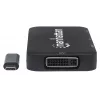 Manhattan Dock/Hub USB-C, conexiones (x4): DisplayPort, DVI-I, HDMI o VGA, nota: solo se puede usar una conexión a la vez, no requiere fuente de alimentación externa, universal para todos los dispositivos, cable 8 cm, negro, tres años de garantía