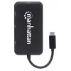 Manhattan Dock/Hub USB-C, conexiones (x4): DisplayPort, DVI-I, HDMI o VGA, nota: solo se puede usar una conexión a la vez, no requiere fuente de alimentación externa, universal para todos los dispositivos, cable 8 cm, negro, tres años de garantía