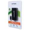 Manhattan Dock/Hub USB-C, conexiones (x4): DisplayPort, DVI-I, HDMI o VGA, nota: solo se puede usar una conexión a la vez, no requiere fuente de alimentación externa, universal para todos los dispositivos, cable 8 cm, negro, tres años de garantía