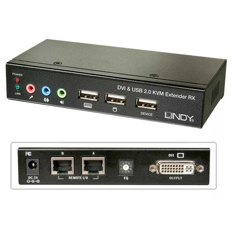 Lindy 39377 Cat.5 KVM Extender Classic, DVI, USB, hasta 50 m