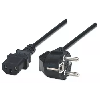 Manhattan Cable de alimentación, conector macho europeo de 2 polos (CEE 7/4 Schuko) a conector hembra C13 (conector de aparato), 1,8 m, 16 A, negro, garantía de por vida