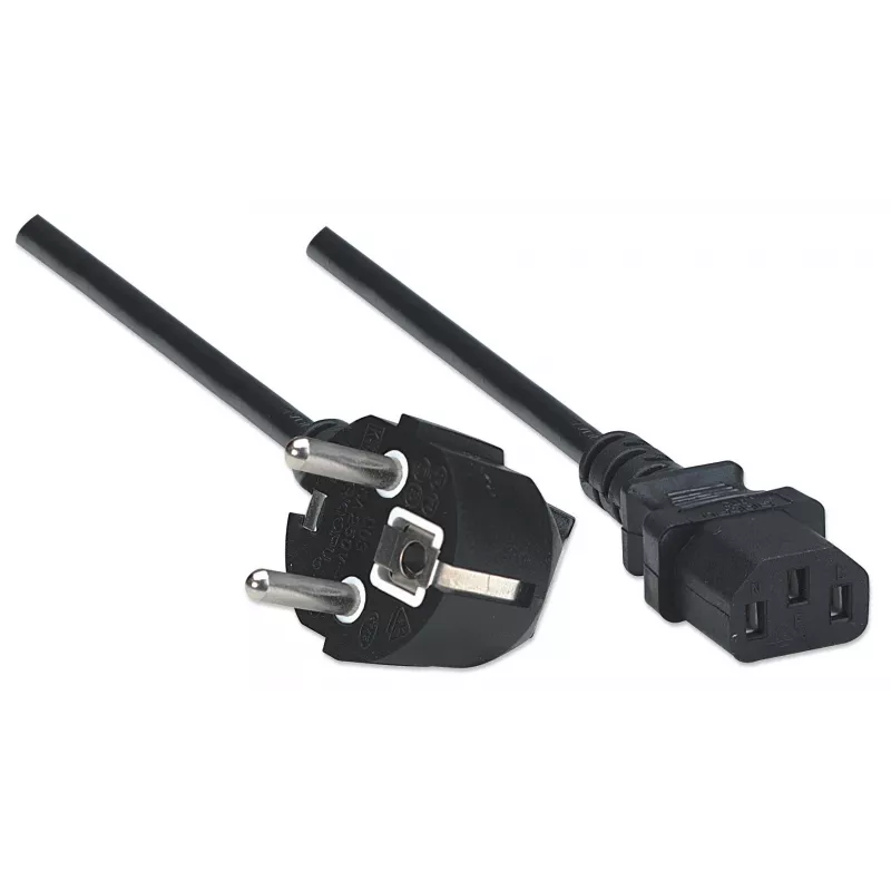 Manhattan Cable de alimentación, conector macho europeo de 2 polos (CEE 7/4 Schuko) a conector hembra C13 (conector de aparato), 1,8 m, 16 A, negro, garantía de por vida