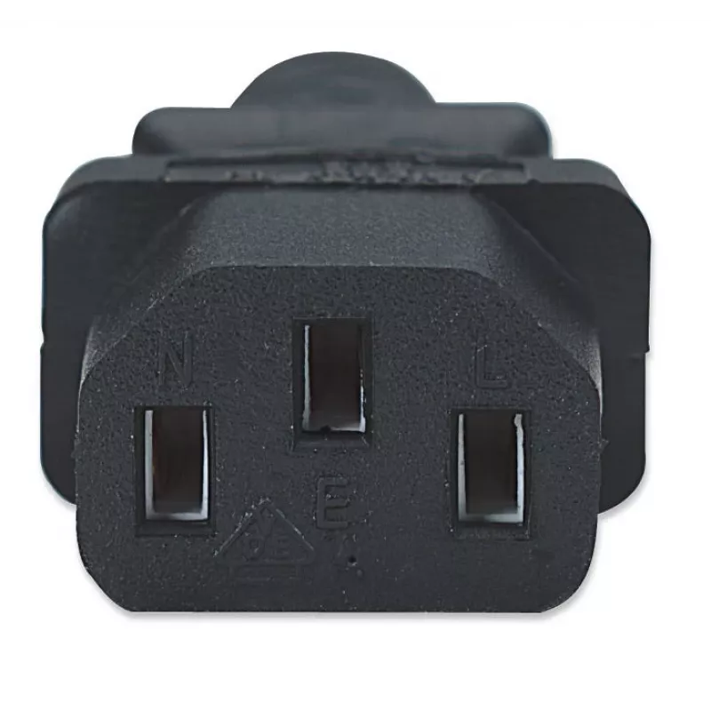Manhattan Cable de alimentación, conector macho europeo de 2 polos (CEE 7/4 Schuko) a conector hembra C13 (conector de aparato), 1,8 m, 16 A, negro, garantía de por vida