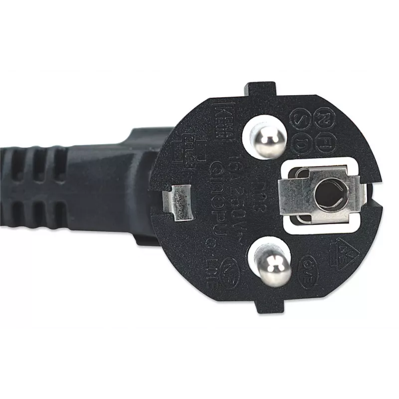 Manhattan Cable de alimentación, conector macho europeo de 2 polos (CEE 7/4 Schuko) a conector hembra C13 (conector de aparato), 1,8 m, 16 A, negro, garantía de por vida