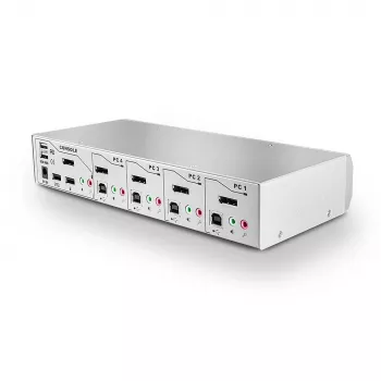 Lindy Conmutador KVM Pro de 4 puertos USB 2.0, DisplayPort 1.2 con TTU