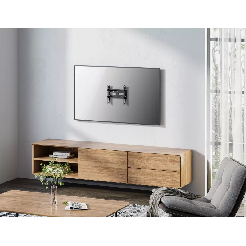 Manhattan 462259 Ultra Slim Fixed soporte de pared fijo para TV y monitor para pantallas planas y curvas, 23-43 pulgadas, máx. 45 kg, perfil de 27 mm, acero, negro