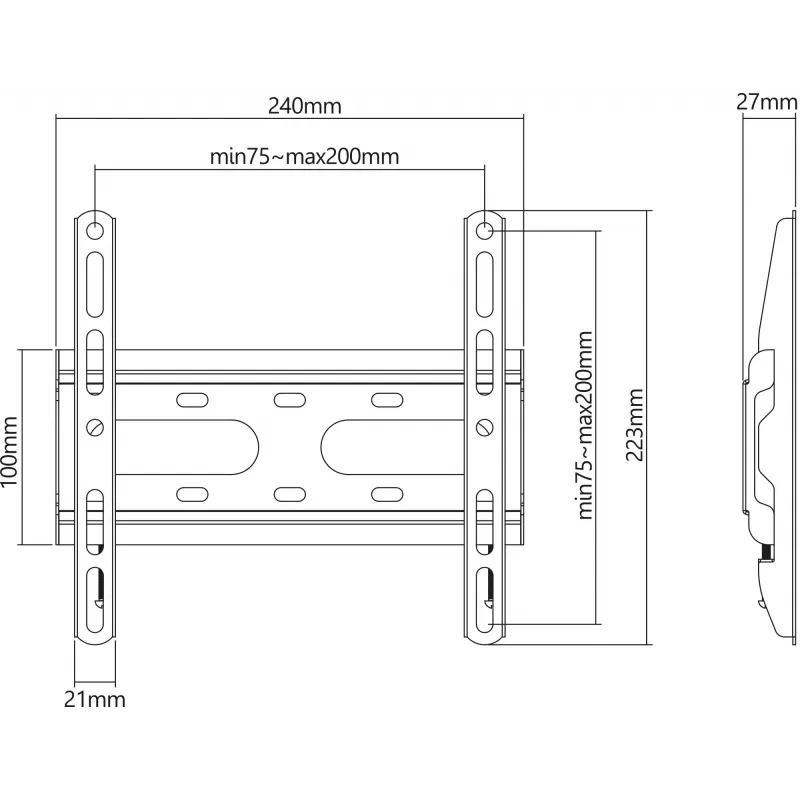 Manhattan 462259 Ultra Slim Fixed soporte de pared fijo para TV y monitor para pantallas planas y curvas, 23-43 pulgadas, máx. 45 kg, perfil de 27 mm, acero, negro