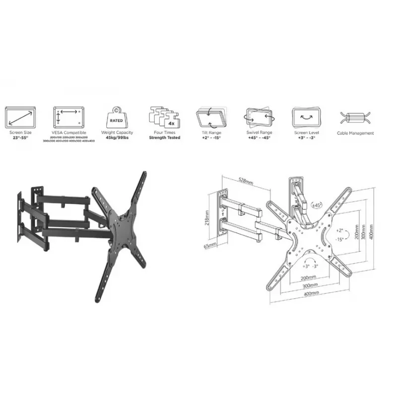Equip 650328 Soporte de pared para TV de esquina full-motion de 23