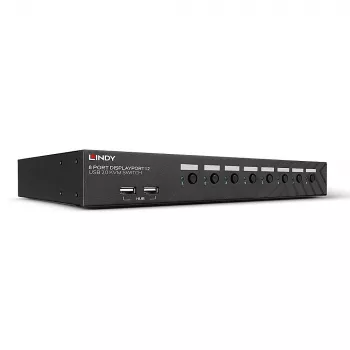 Lindy 8 Puertos DisplayPort 1.2, USB 2.0 y audio conmutador KVM, 3840 x 2160 píxeles, 4K Ultra HD, montaje en rack, 1U, negro